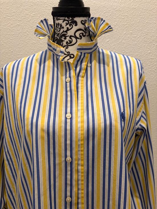 Ralph Lauren Tops - Ralph Lauren Upcycled Ruffle Collar Striped Button Down Shirt 15.5 32/33
